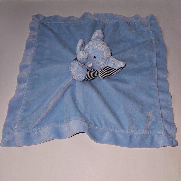 Carter's Blue Elephant Lovey Plush Baby Toy Rattle Striped Ears Arm Fleece Satin - Picture 3 of 8